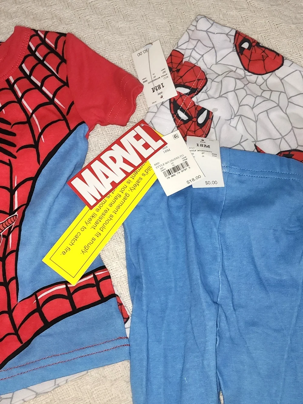 Spiderman Kids Pajama 4 Piece Set Red Blue White Marvel Sz 18M NWT